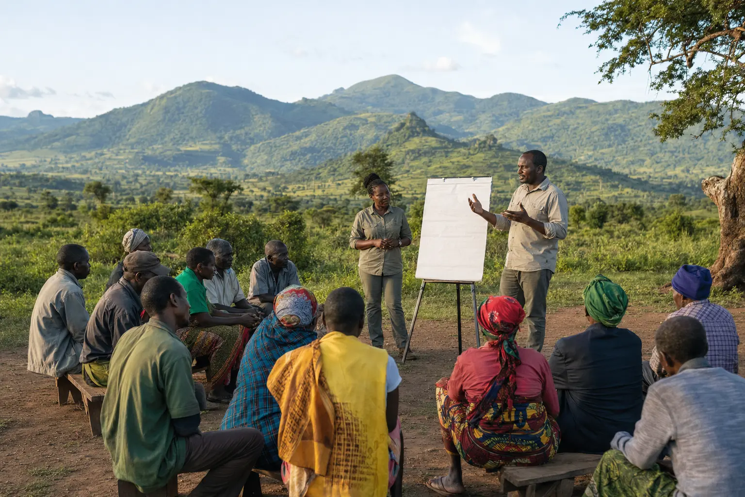 Community members participating in outdoor conservation training